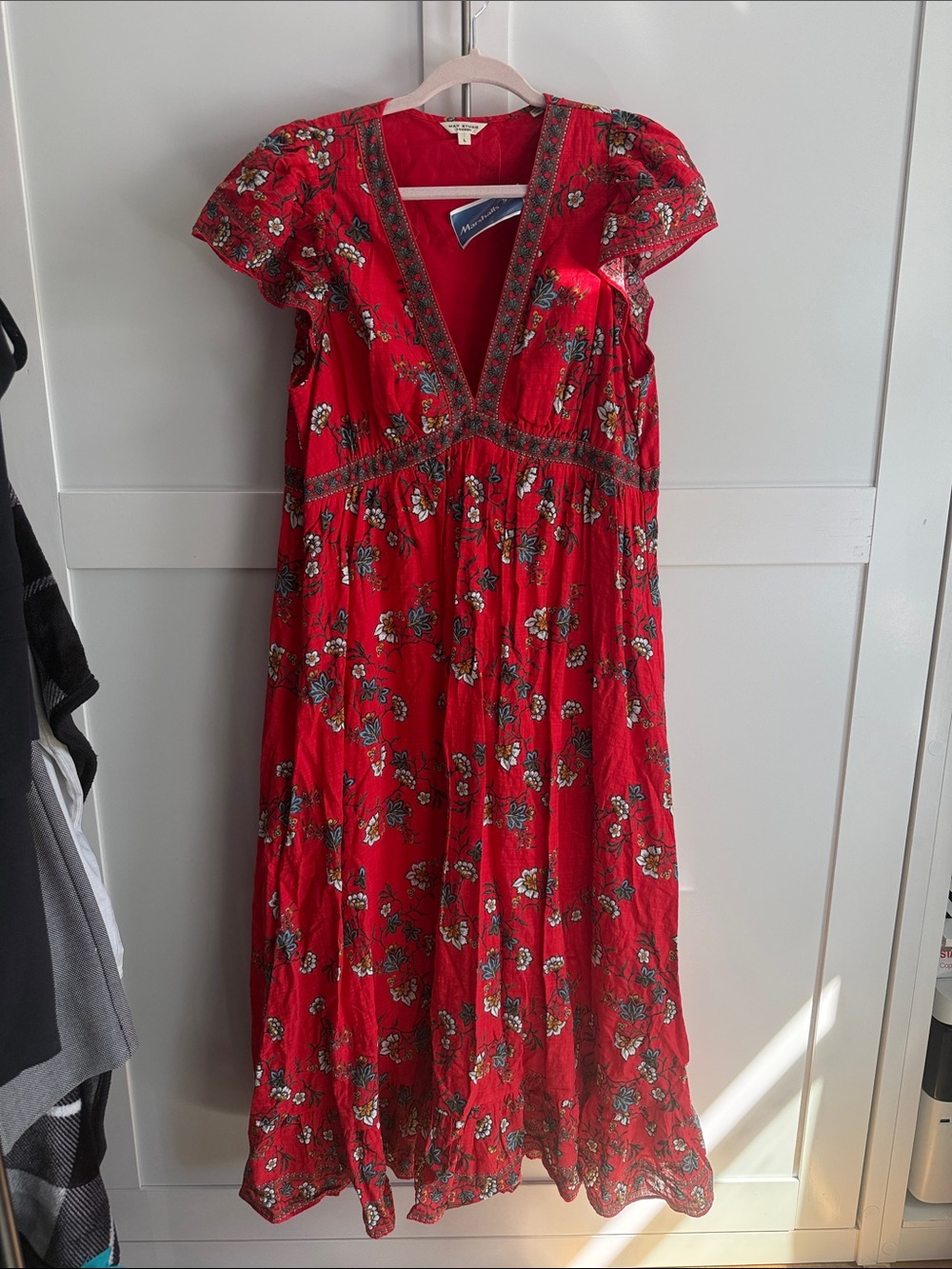 Max Studio Red Floral V-Neck Maxi Dress